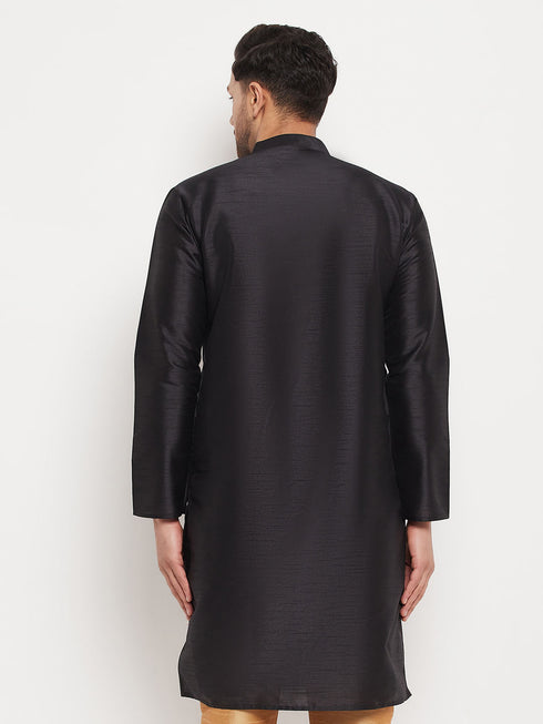 VASTRAMAY Men's Black Cotton Silk Blend Kurta